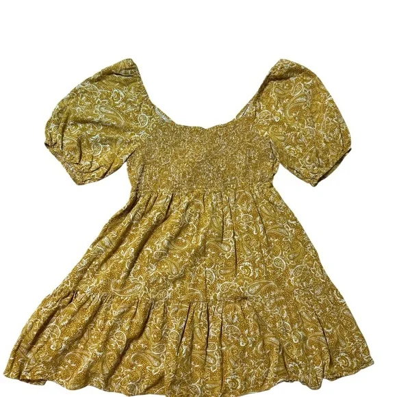 Rewind Boho Mixed Paisley Print Juniors Sz Large Yellow Mini Dress - Picture 4 of 9